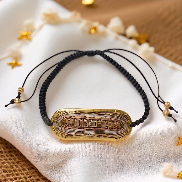 🆕Handcrafted Brass Artisan Bracelet | Adjustable Cord Anklet or Wristwear - Picture 7 of 15